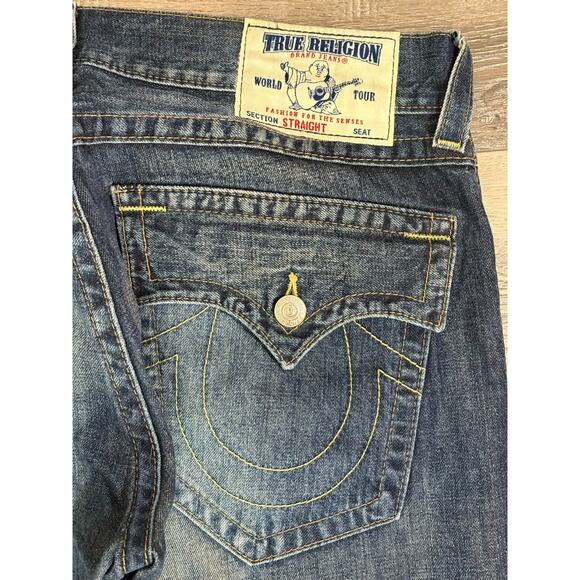 True Religion Embroidered Logo Straight Leg Baggy Jeans Pants Y2K - Men’s 38x30 - Picture 2 of 11